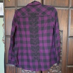 Purple and Black Flannel with lace on the back